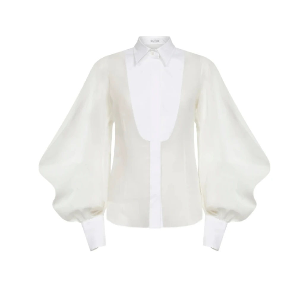 Brunello Cucinelli White Shirts, Female, L, Button Bishop-Sleeves Shirt
