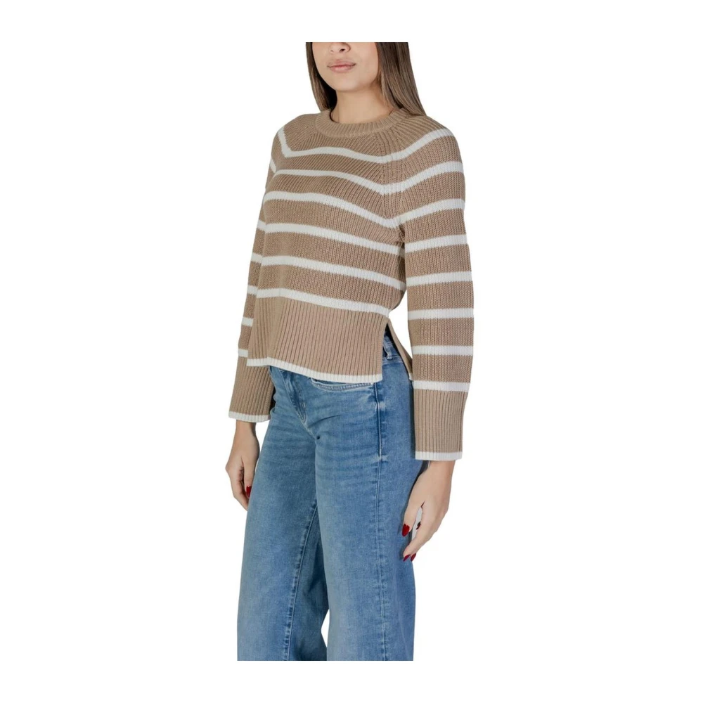 Vila Beige Crew Neck Katoenen Sweatshirt Beige Dames