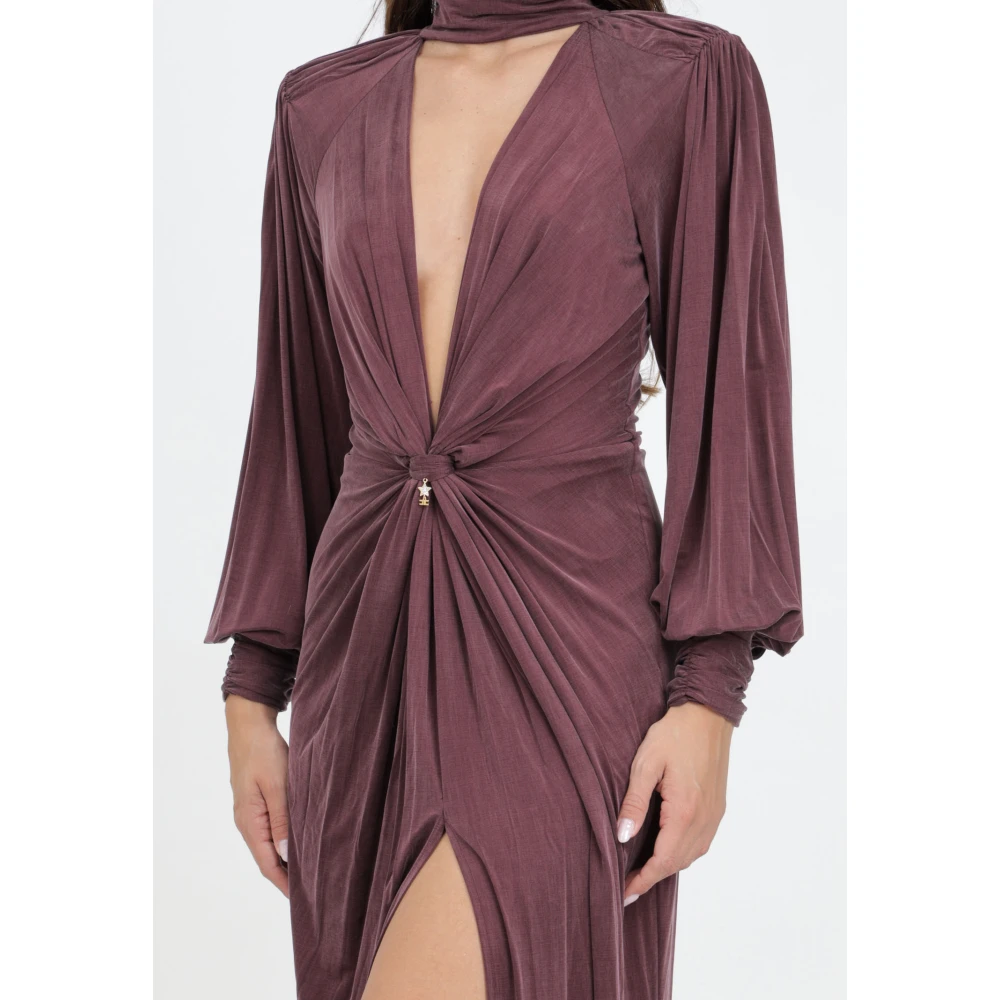 Elisabetta Franchi Bordeaux Lange Jurk met Hoge Hals Brown Dames