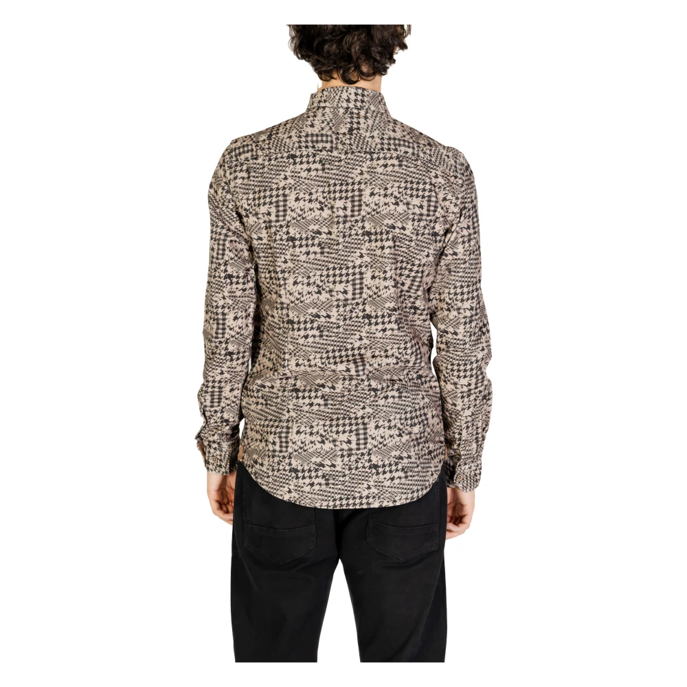 Gianni Lupo Geometrisch Patroon Katoenen Overhemd Brown Heren