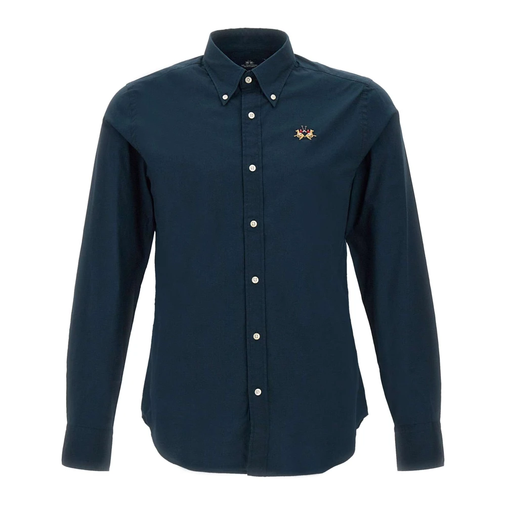 LA MARTINA Stretch Katoenen Overhemd Marineblauw Slim Fit Blue Heren