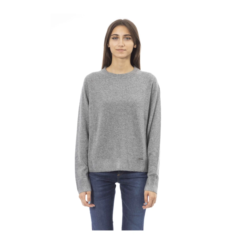 Baldinini Luxe Cashmere Blend Crew Neck Sweater Gray Dames