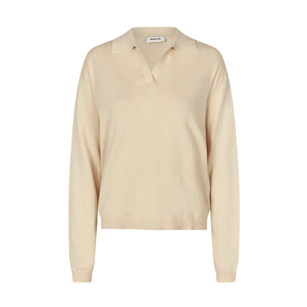 Modström Ivory V-Ringad Stickad Skjortkrage Beige, Dam