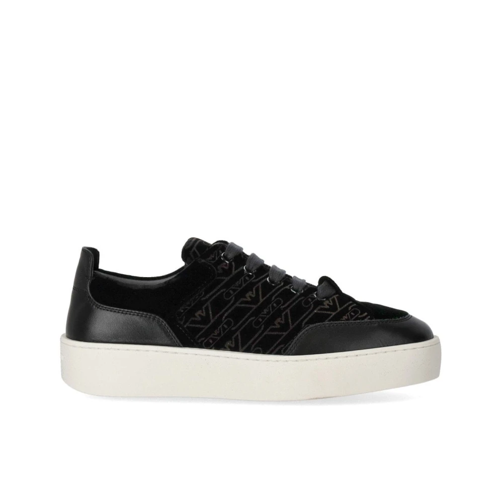 Emporio Armani Vrouw Zwart Schoenen Dames, 40 Eu, Katoen, Monogram Velvet Sneaker