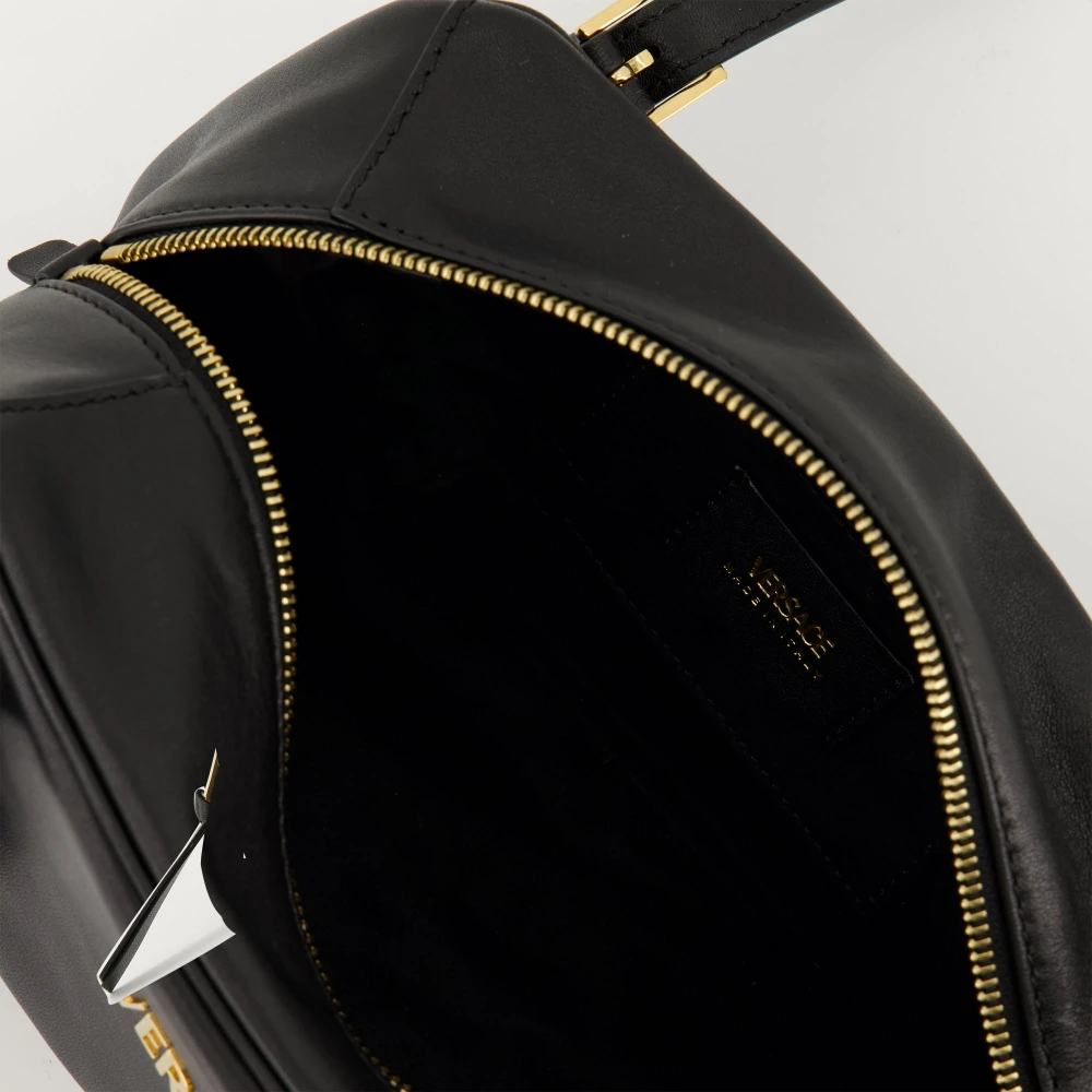 Versace Zwarte leren bowlen tas Lente-Zomer 2025 Black Dames