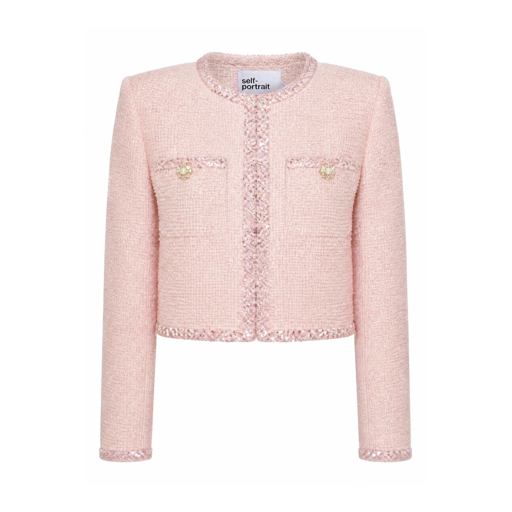 Self Portrait Pink Tweed Jackets, Female, Xs, Boucle Jacket
