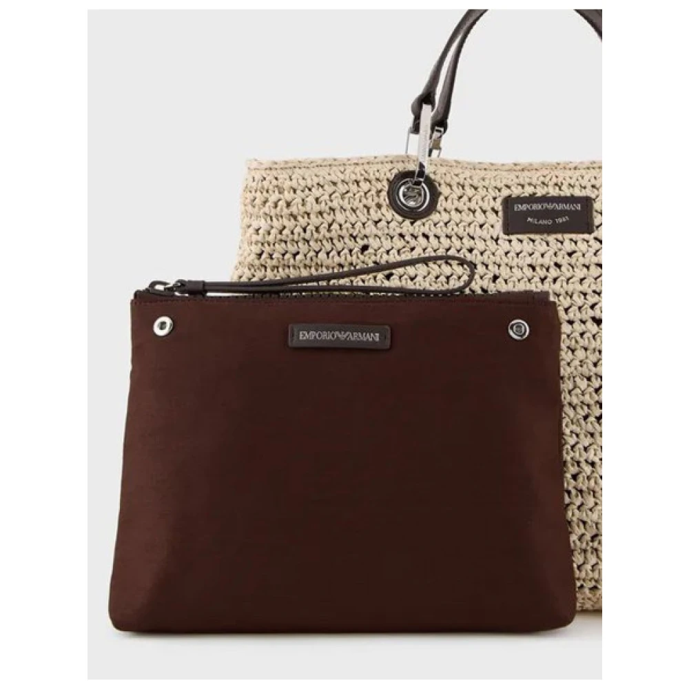 Emporio Armani Grote stro en imitatieleer tote tas Beige Dames