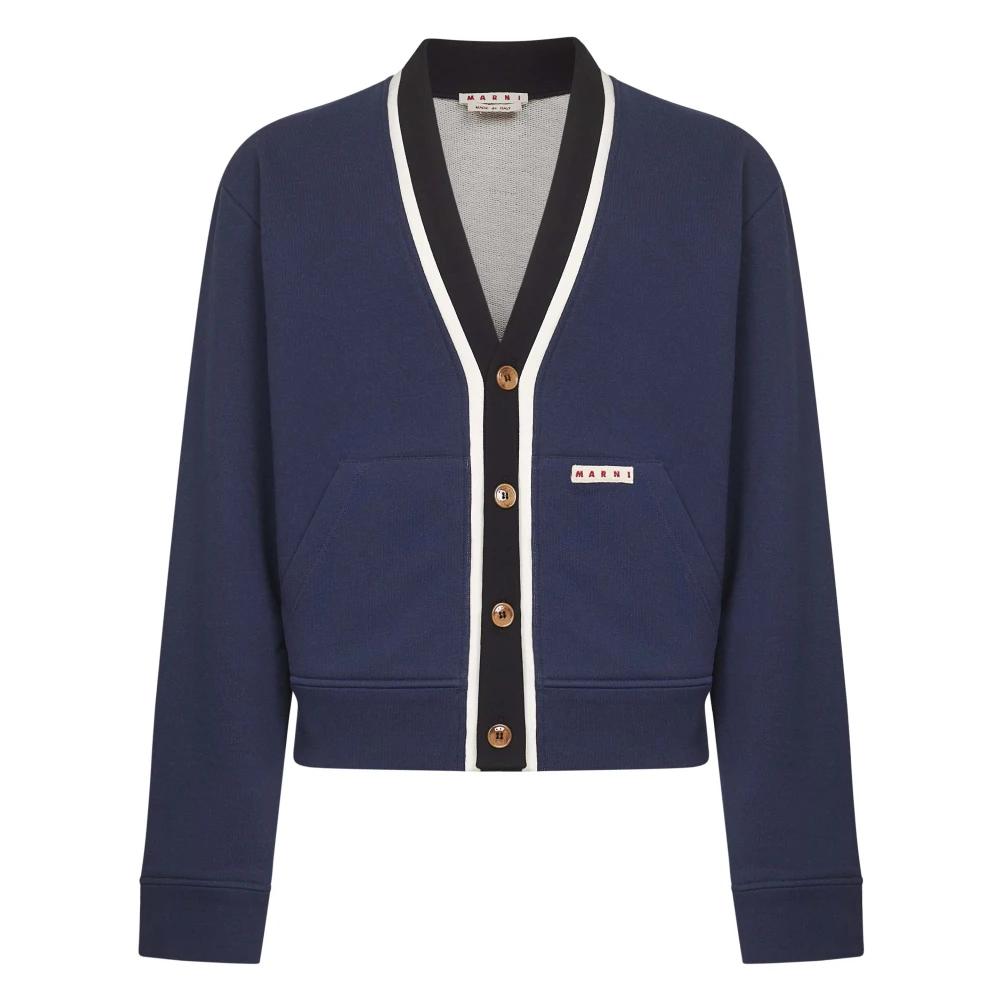 Marni Men's Blue V-Neck Sweater With Color Block Design