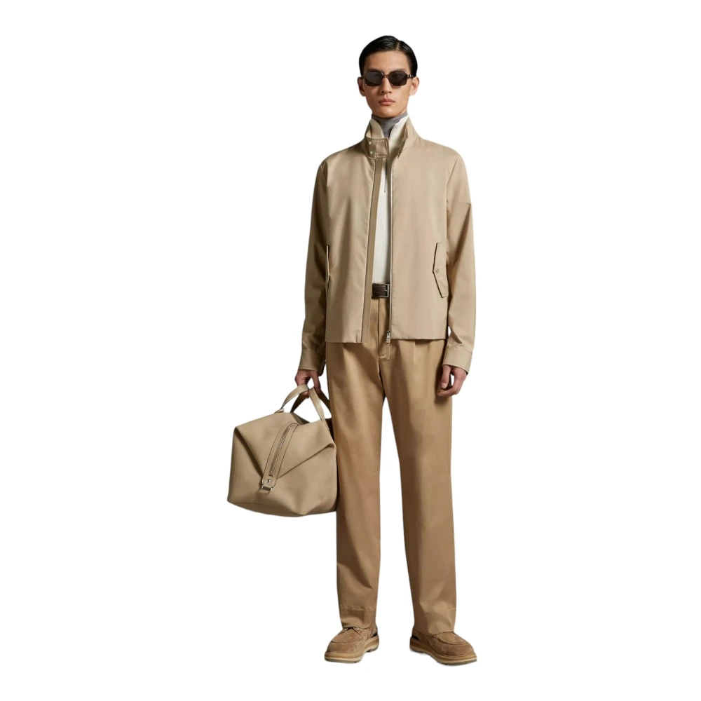 Moncler Elegante Beige Jas met Leren Afwerking Beige Heren