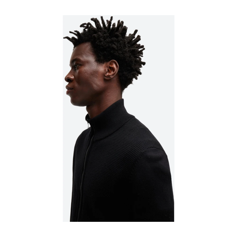 Hugo Boss Cardigan met rits van zuivere wol en gemengde afwerking Black Heren