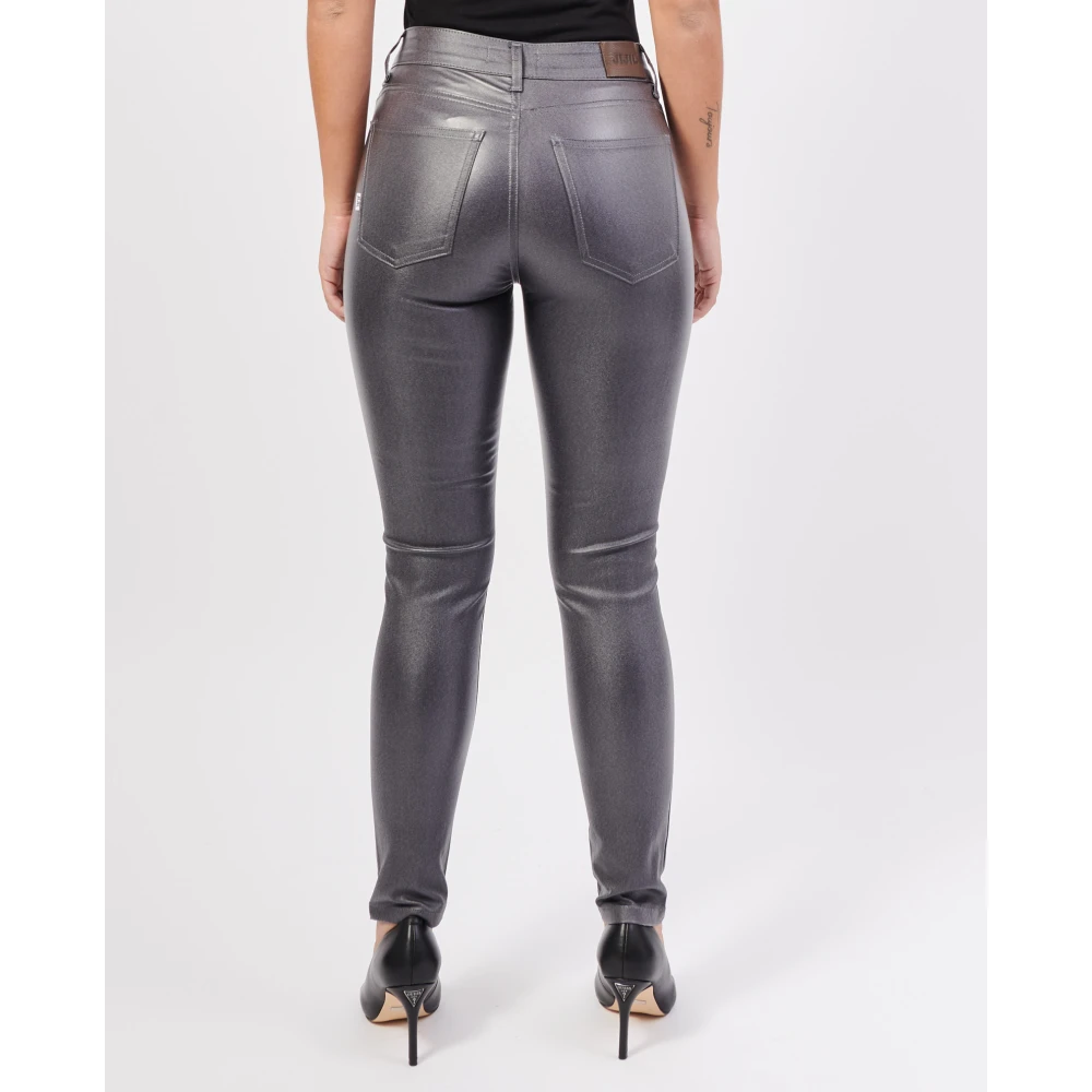 Jijil Grijze leren effect rechte pijp broek Gray Dames