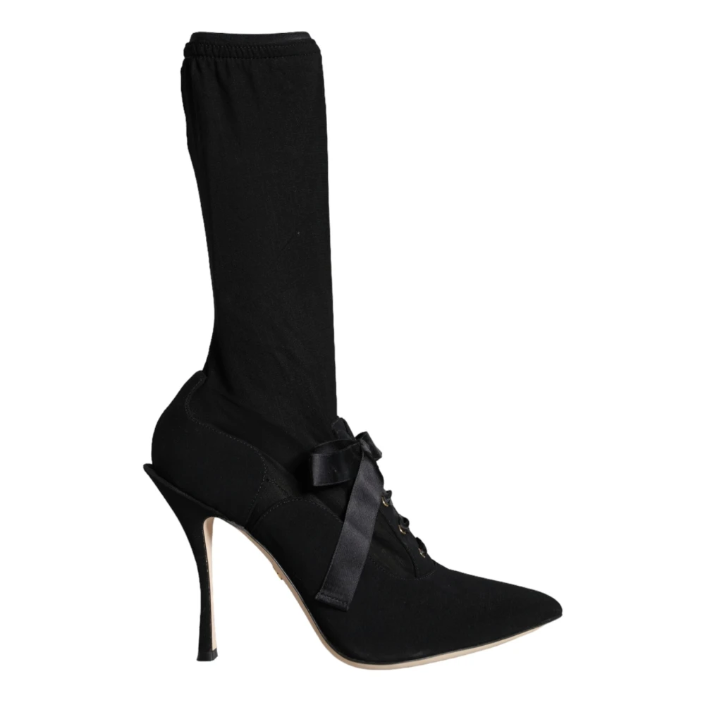 Dolce & Gabbana Women's Black Stiletto Heels Mid Calf Boots