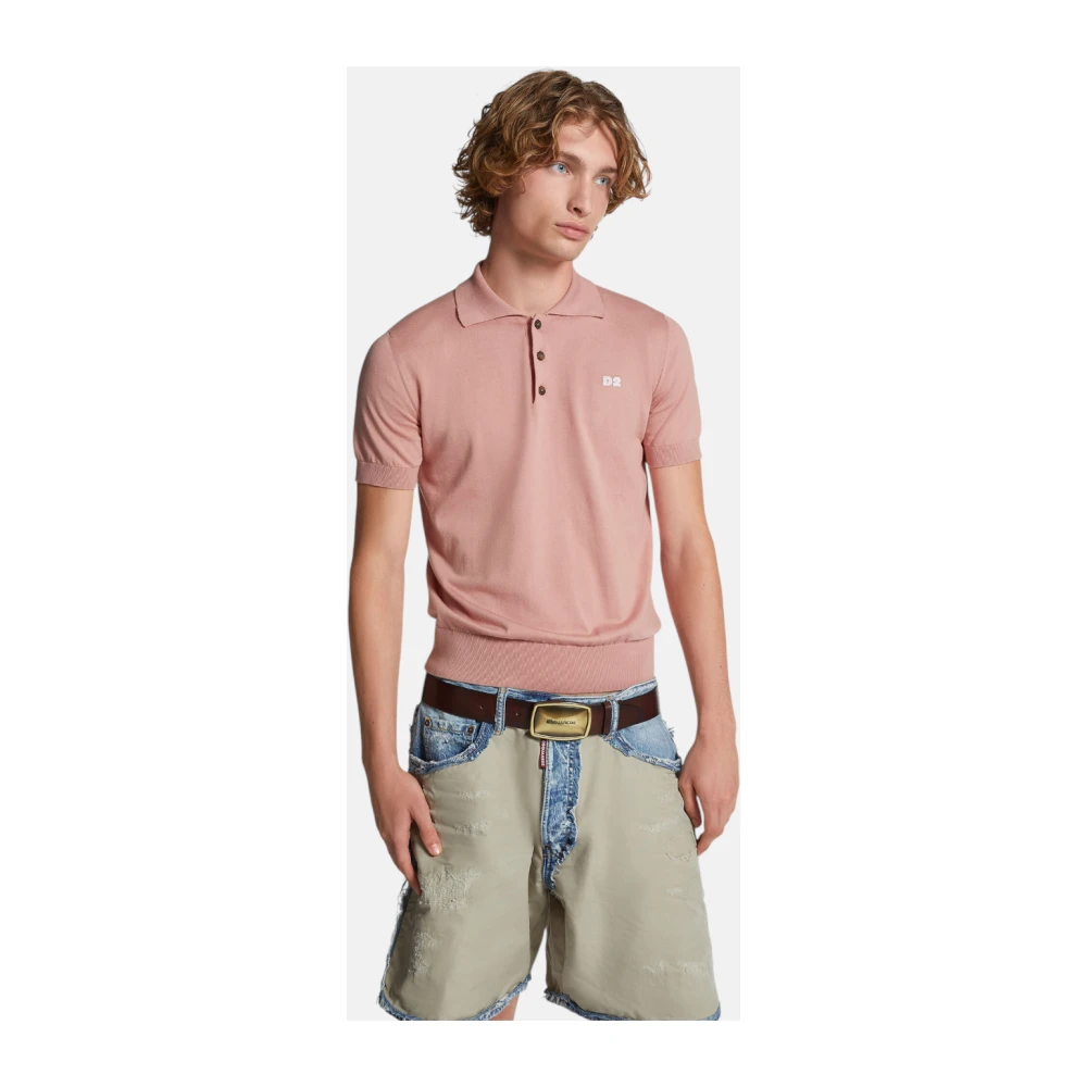 Dsquared2 Katoenen polo met D2-logo Pink Heren