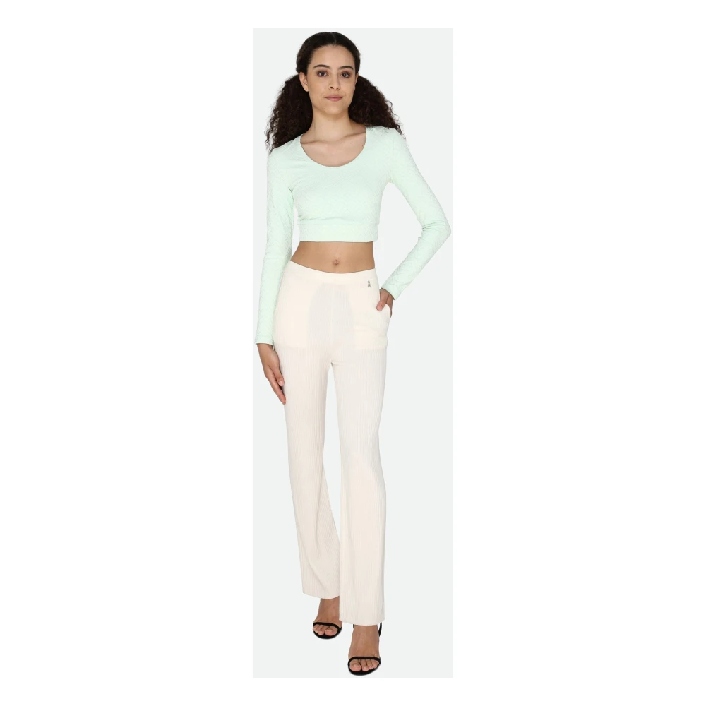 PATRIZIA PEPE Geribbelde Witte Broek Slim Fit White Dames
