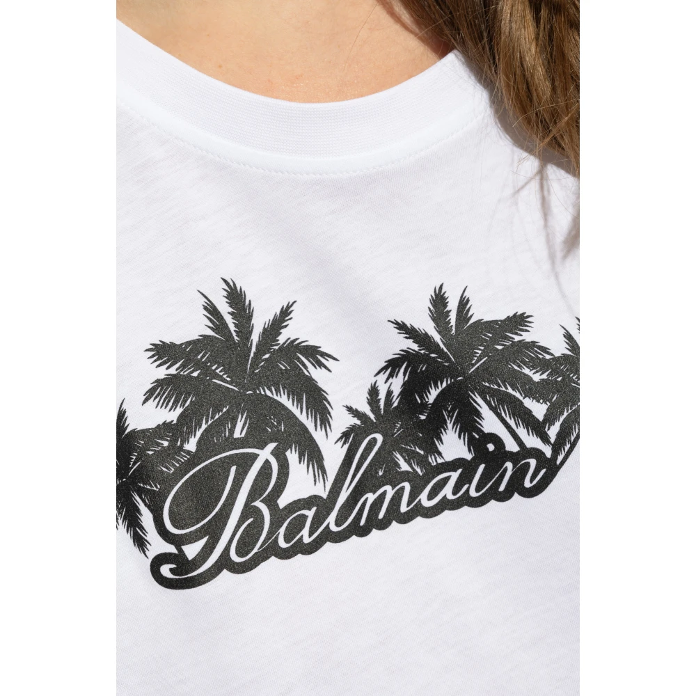 Balmain T-shirt van katoen met palmprint White Dames