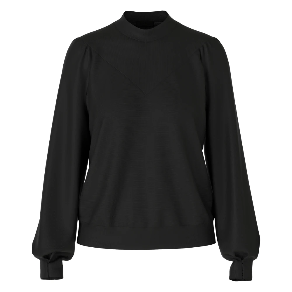 Marc Cain Geribbeld T-shirt met lange mouwen en raglanmouwen Black Dames