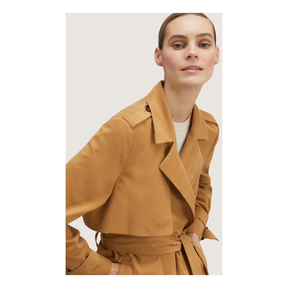 Motivi Lang Fluweel Trenchcoat Brown Dames