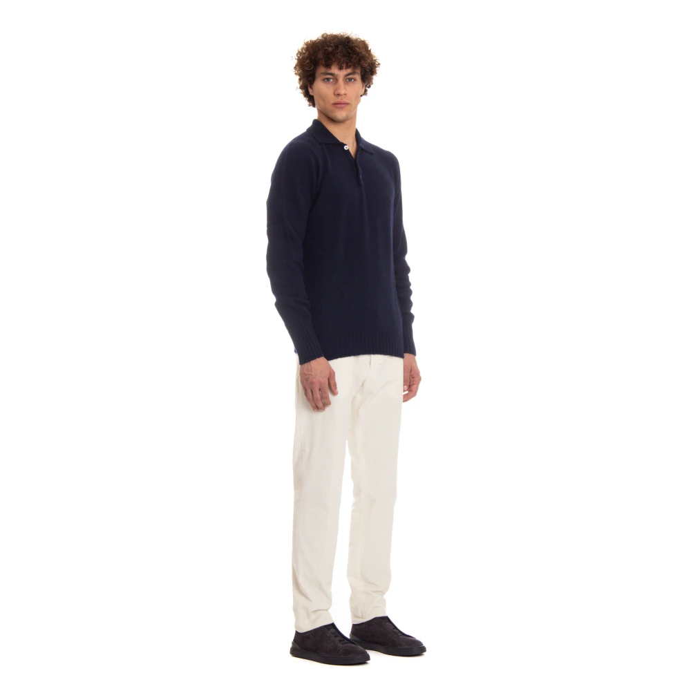 Drumohr Blauwe Polo Sweater Layering Shirt Blue Heren