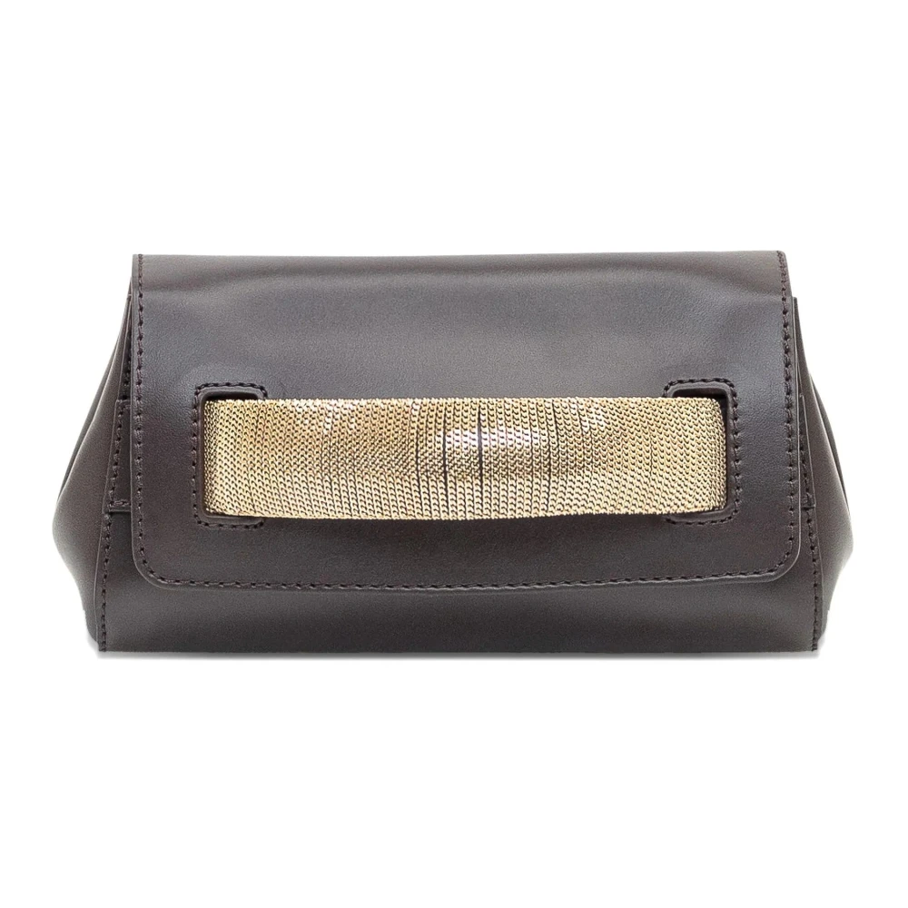 Orciani Women's Brown Clutches, One Size, Gossip Nappa Chain Leather Clutch