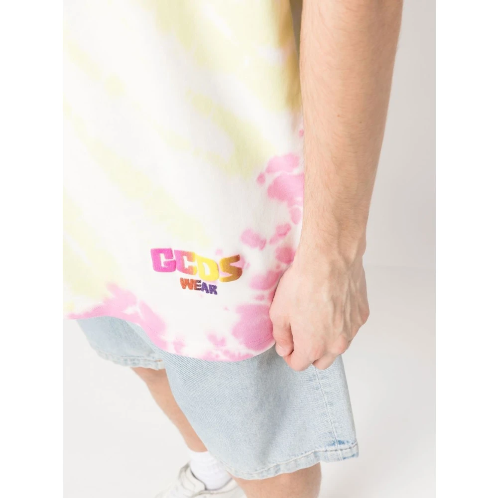 Gcds Roze T-shirt met Glitter Logo Print Pink Heren
