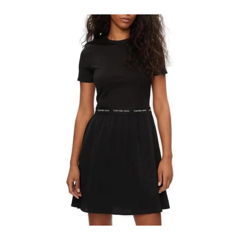 Calvin Klein Jeans Zwarte Viscose Korte Jurk Damesmode Black Dames