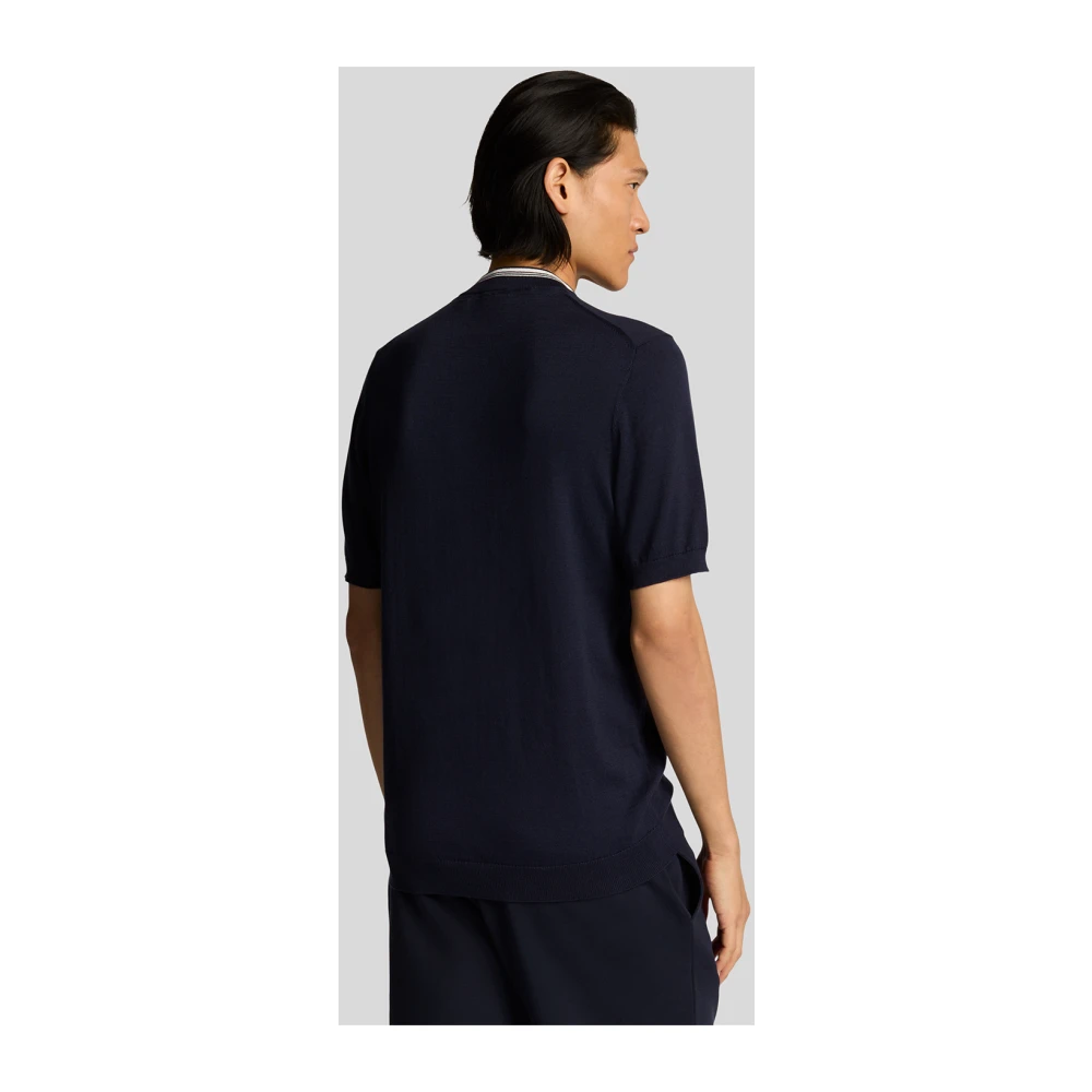 Lyle & Scott Mid Knits Tipped Mock Neck Short Sleeve Jumper Blue Heren