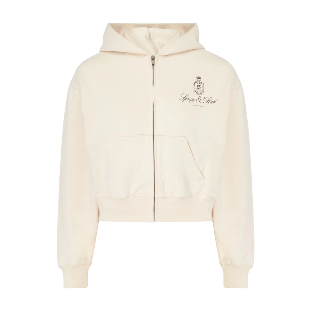 Sporty & Rich Cropped Zip Hoodie White Dames