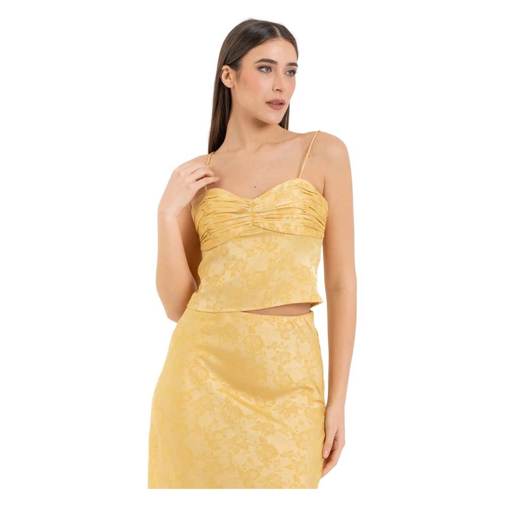 Kocca Yellow Fitted Jacquard Floral Top - Female - Sleeveless Tops - Xs - Tops