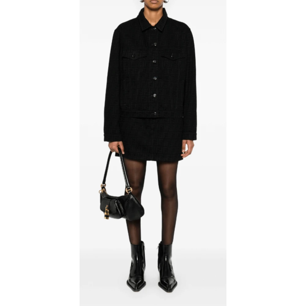 Fendi Zwarte Denimjack met FF Motief Black Dames