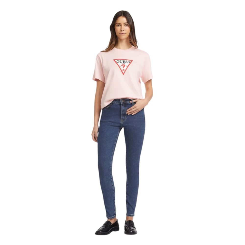 Guess Biologisch Katoenen Boxy Tee Pink Dames