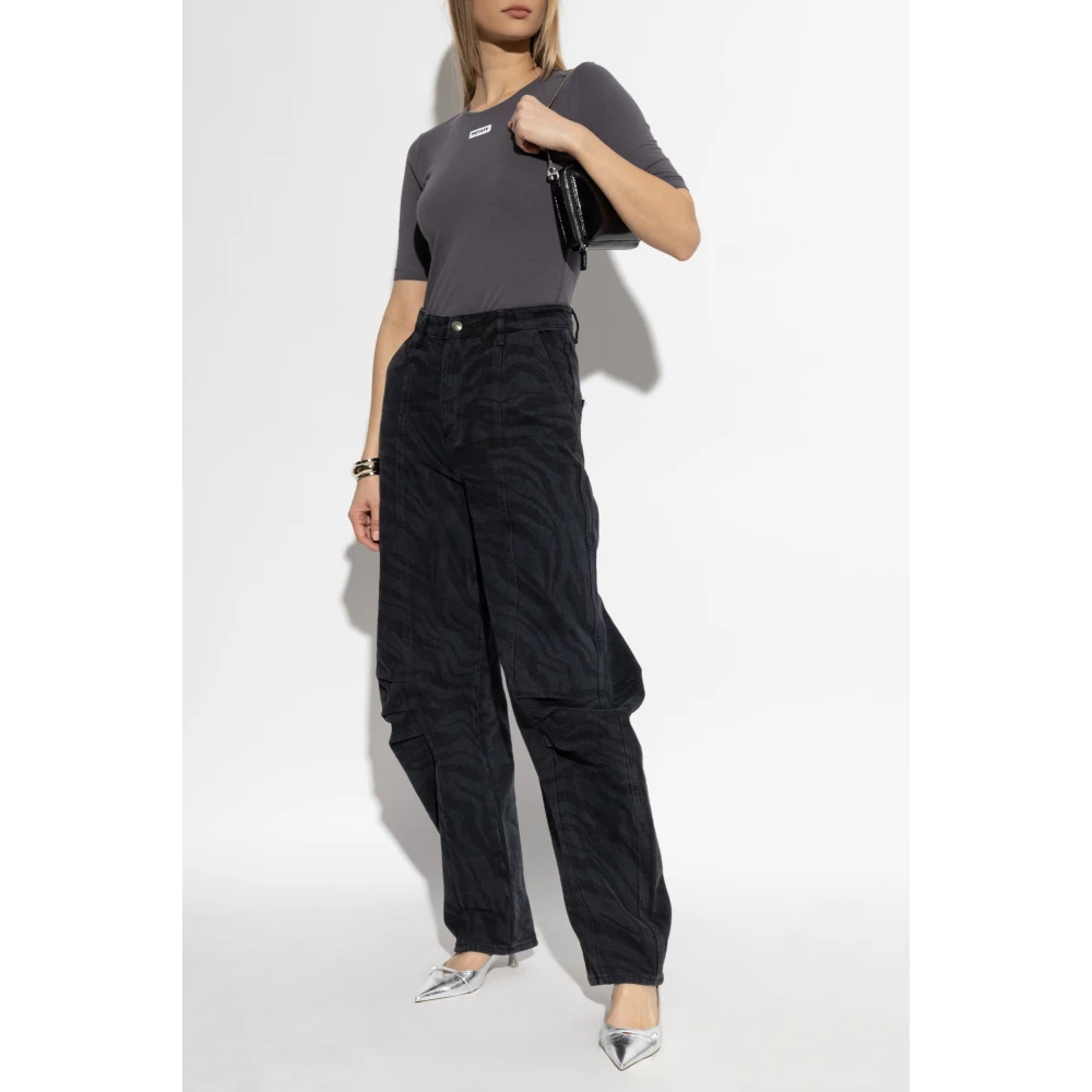 Rotate Birger Christensen T-shirt met Logo Patch Gray Dames