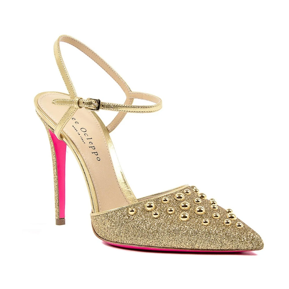 Dee Ocleppo Women's Golden Glitter Studs Ankle Strap Pump