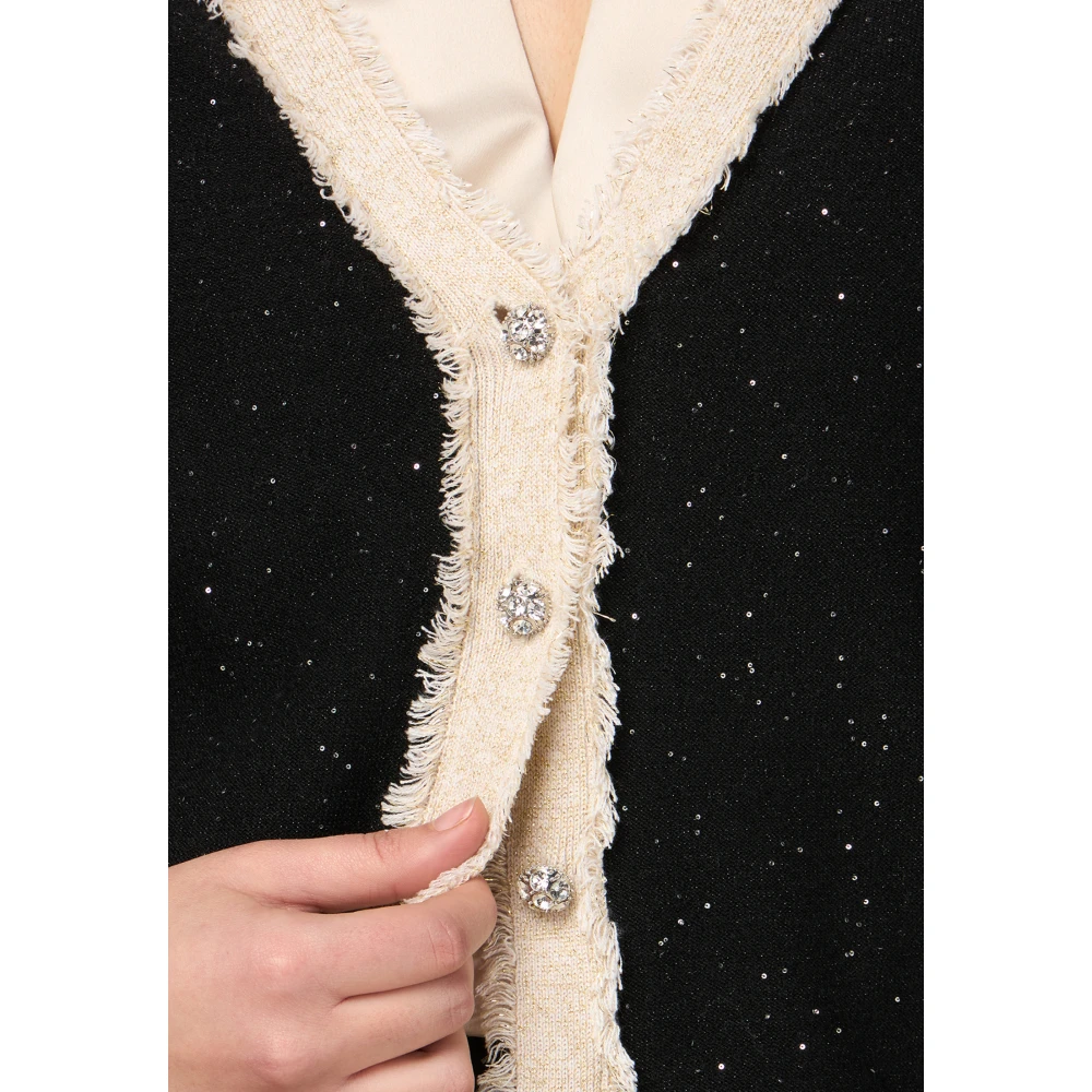 Oltre Cardigan met paillettenborduursel en rafelige randen Black Dames