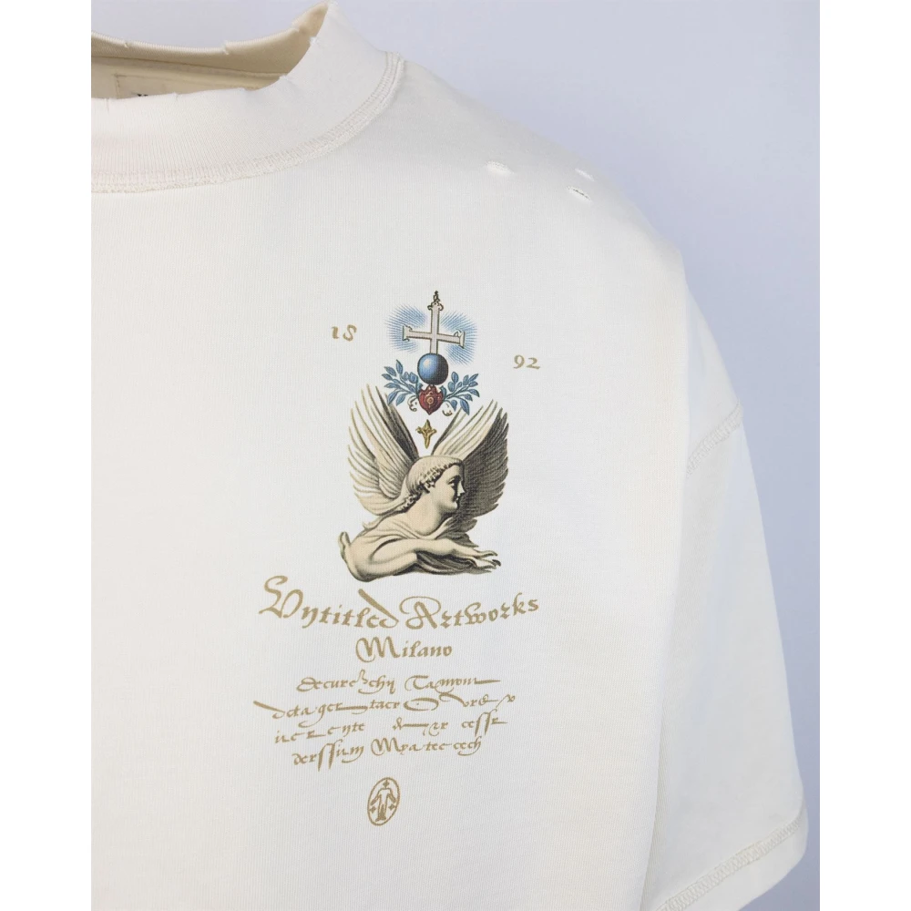 Untitled Artworks Grafische Print Wit T-shirt Beige Heren