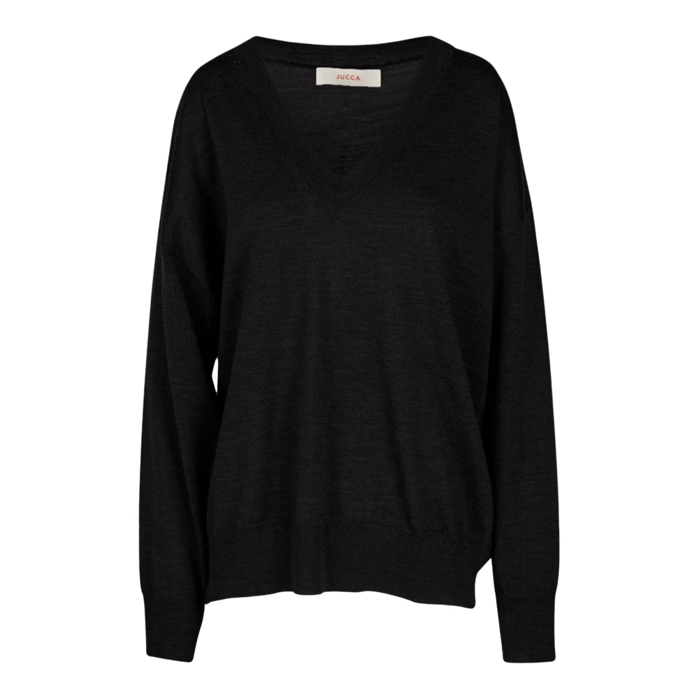 Jucca Wollen V-hals trui Black Dames