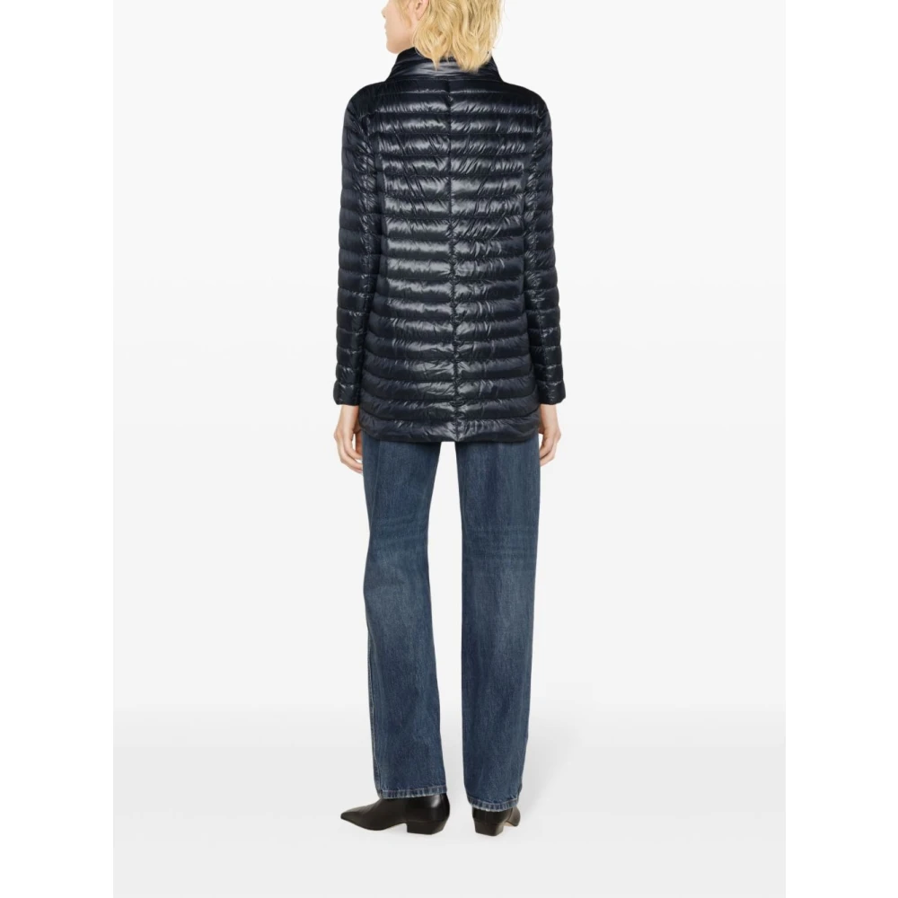Herno Blauwe Gewatteerde Funnel Neck Jas Blue Dames