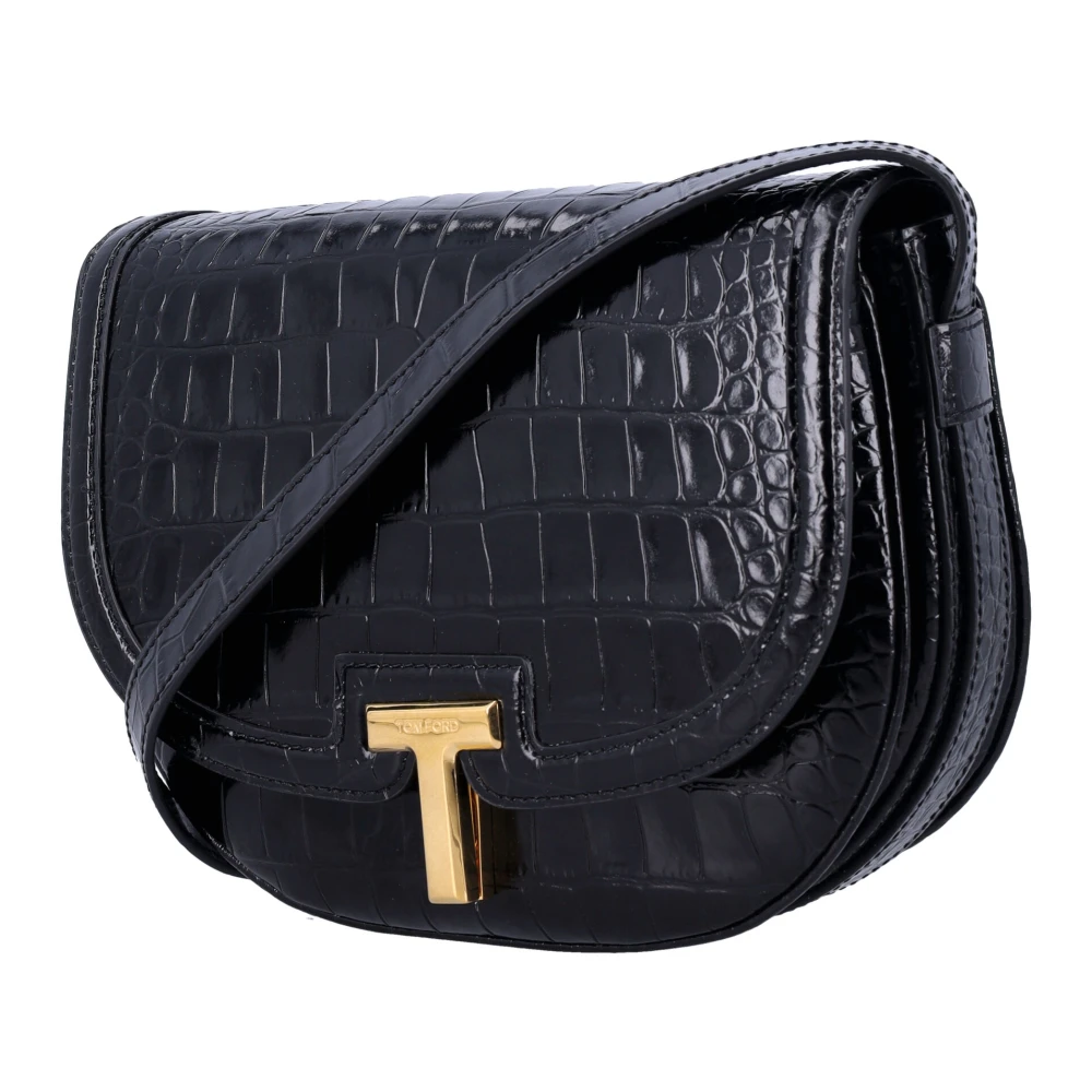 Tom Ford Zwarte Krokodil-geprint Leren Zadeltas Black Dames