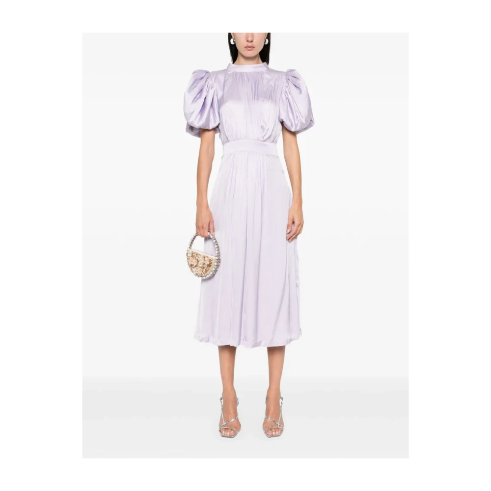 Rotate Birger Christensen Paarse Midi Jurk met Pofmouwen Purple Dames