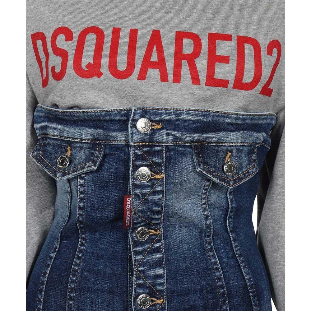 Dsquared2 Denim Mini Jurk met Logo Print Blue Dames