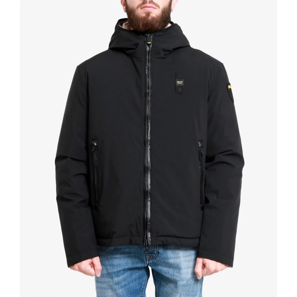 Blauer Omkeerbare Donsjas met Logo Black Heren