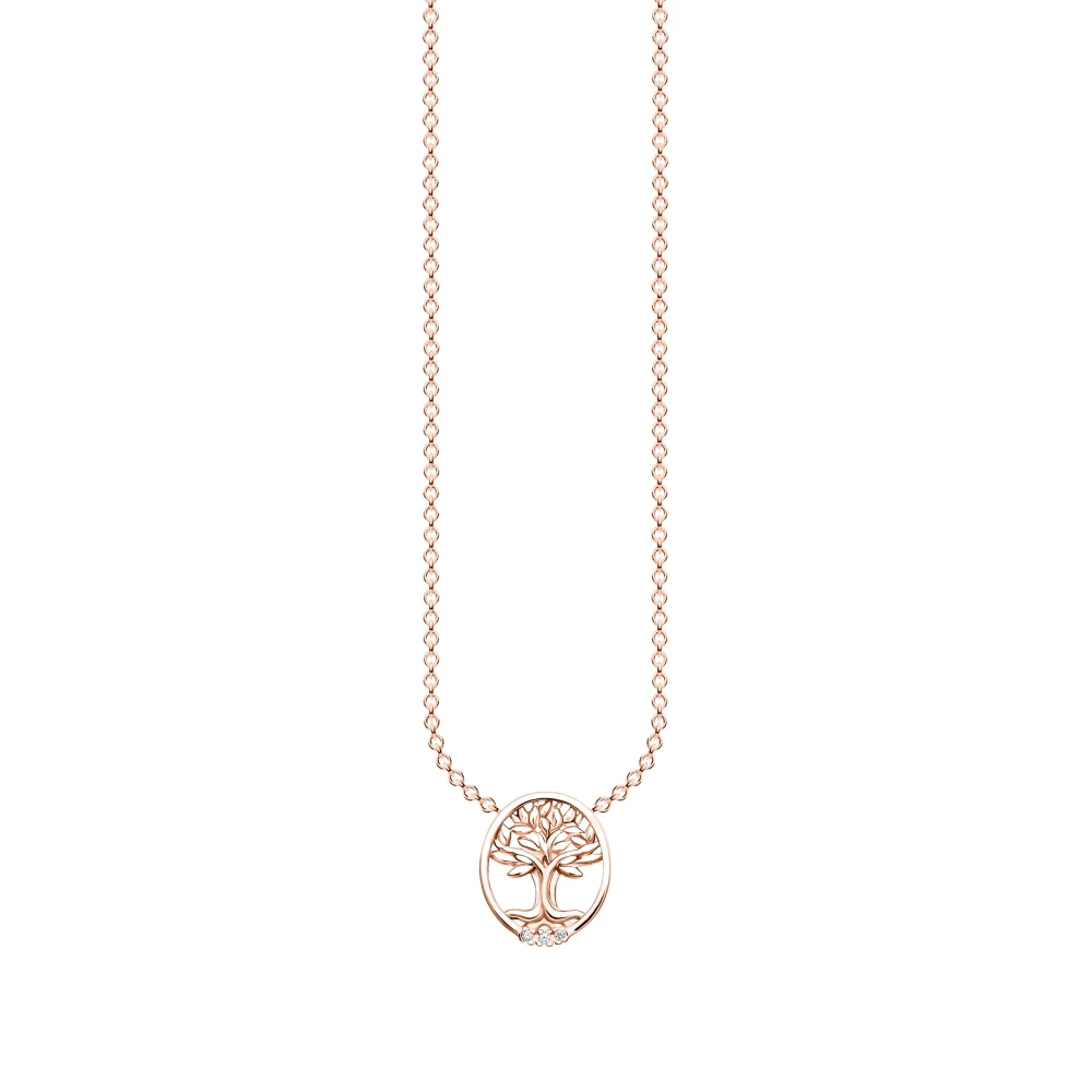 Thomas Sabo Women's White/Gold Charming Necklace Tree Of Love With Stones Rose