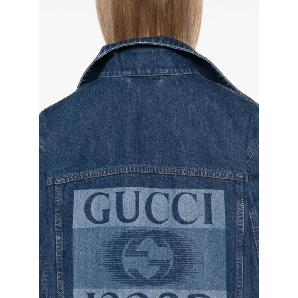 Gucci Denim Logo Jas met Contraststiksels Blue Dames