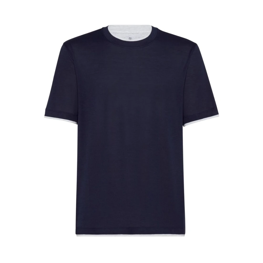 Brunello Cucinelli Men's Blue T-Shirts, M, Layered Silk-Cotton T-Shirt