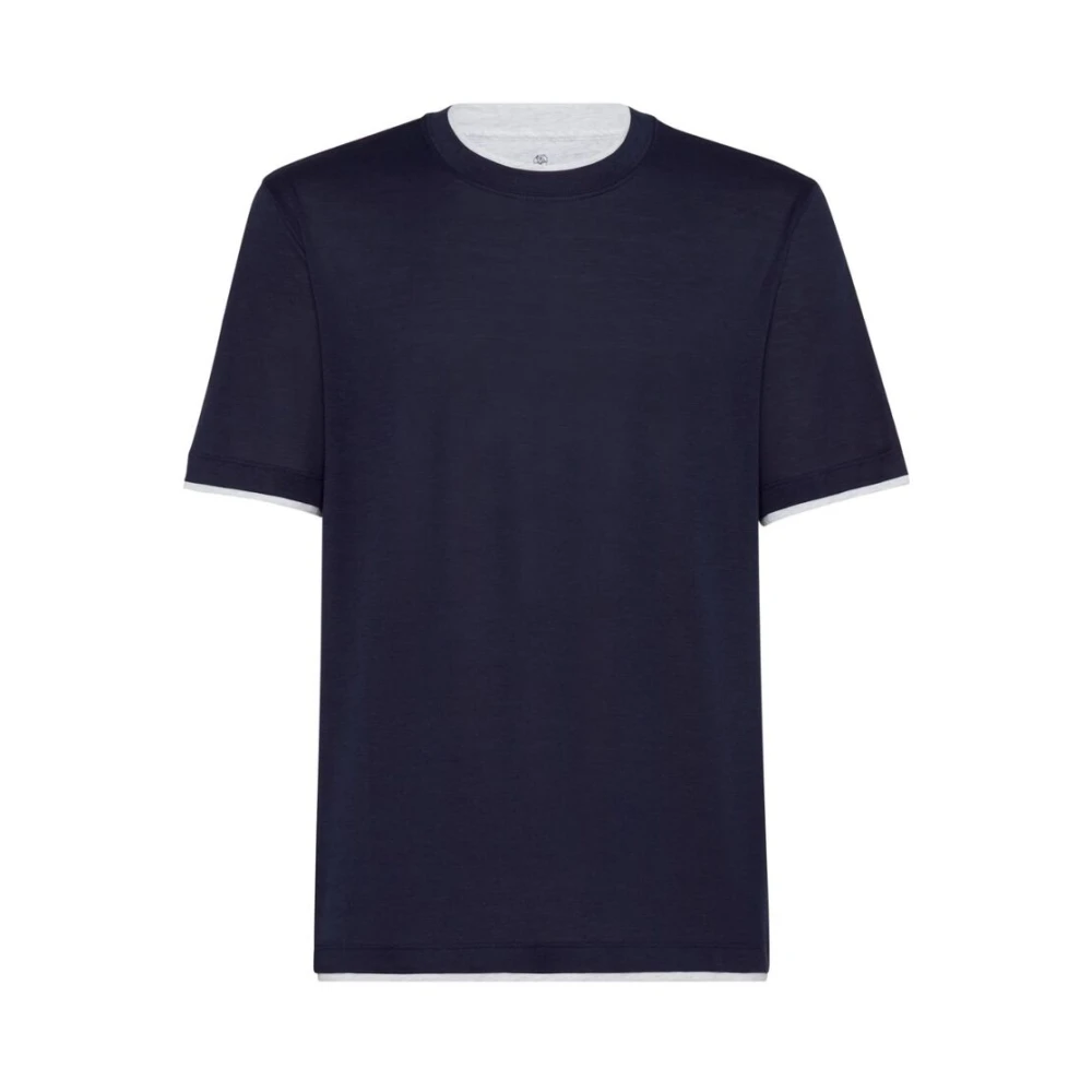 BRUNELLO CUCINELLI Gelaagd Zijde-Katoen T-shirt Blue Heren