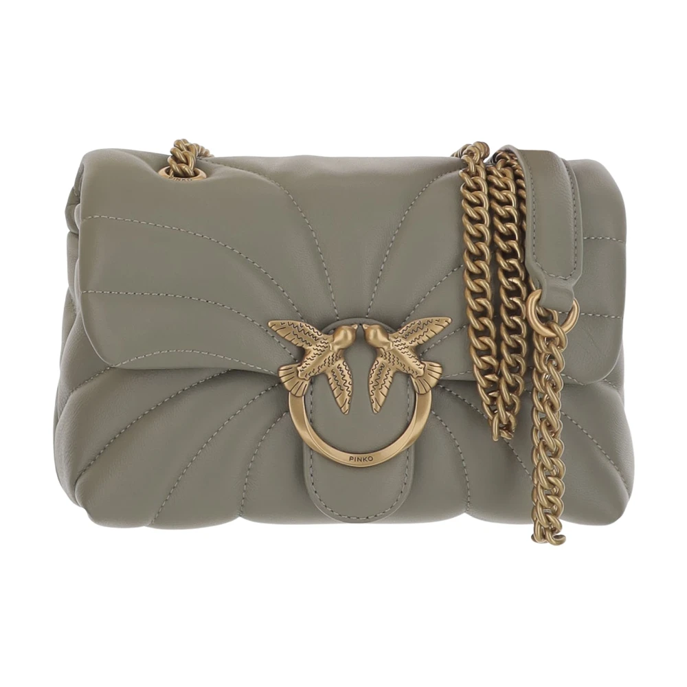 pinko Gewatteerde Leren Vlindertas met Love Birds Detail Green Dames