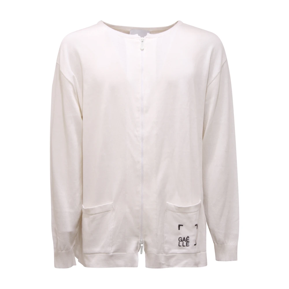 Gaëlle Paris White Cardigan In Maglieria In Cotone Crepe Con Ricamo - Male - Zip-Throughs - 2XL - Sweatshirts & Hoodies
