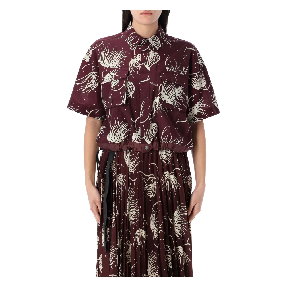 Sacai Bordeaux Gedrukt Shirt Spread Kraag Multicolor Dames