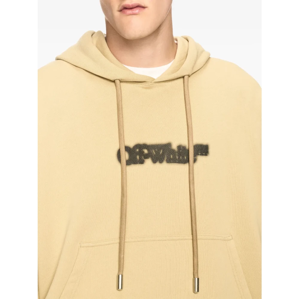 Off White Arrow Skate Hoodie Beige Geribbeld Slim Fit Beige Heren