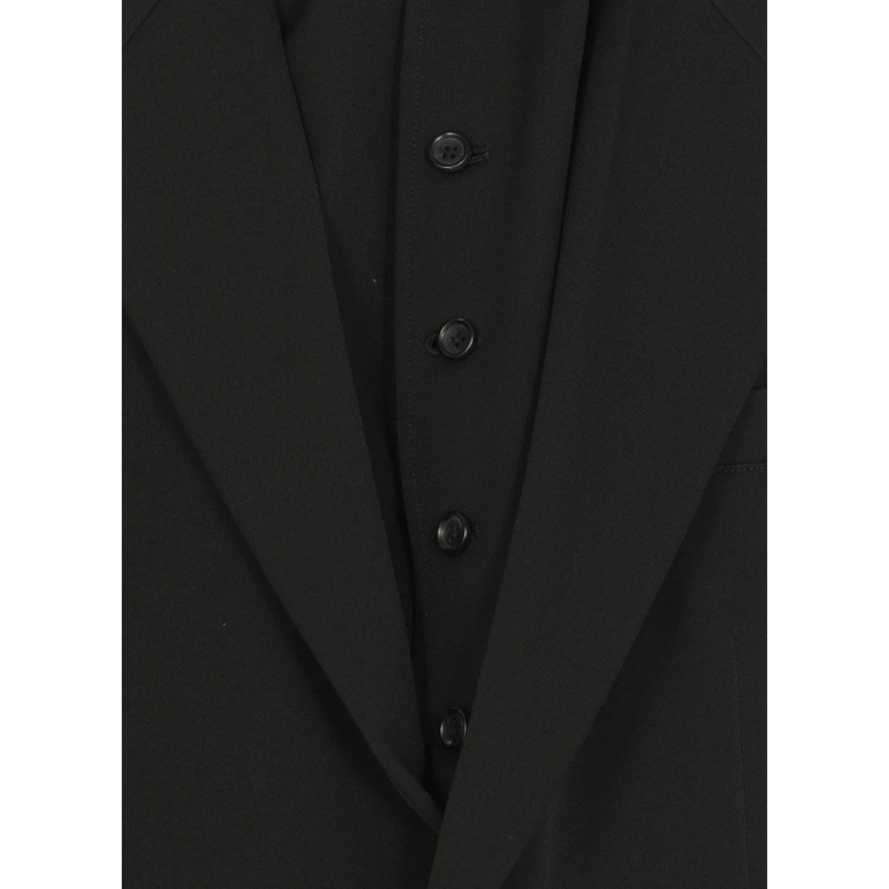 Yohji Yamamoto Zwarte wollen jas met capuchon Black Heren