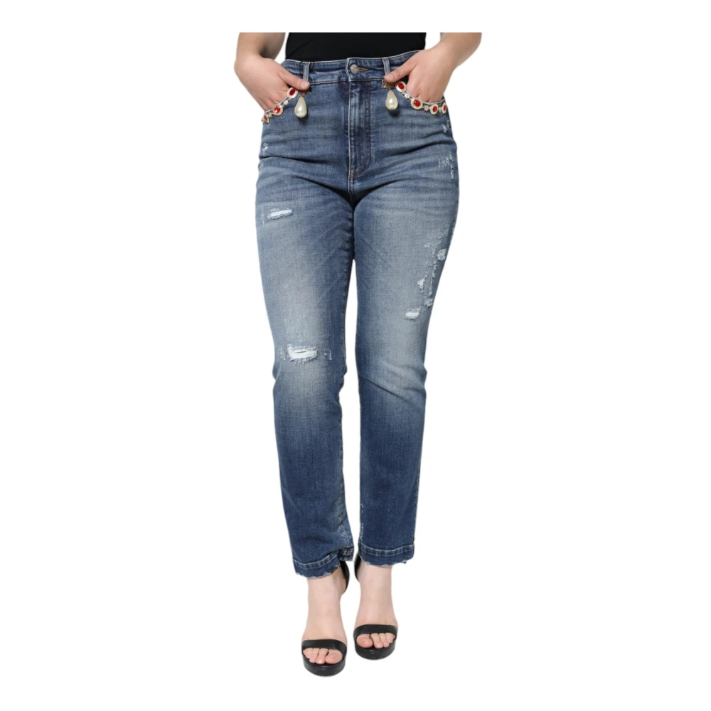 Dolce & Gabbana Donkerblauwe Skinny High Waist Jeans Blue Dames